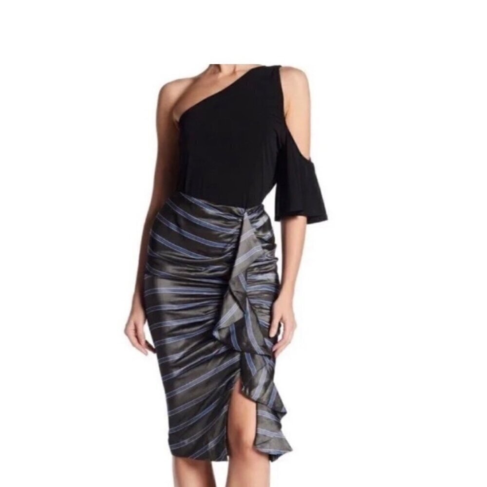 Veronica Beard striped ruffle fitted midi skirt women’s 0 event semi formal